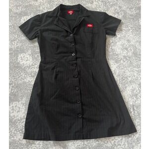 Dickies Black Pinstripe Short Sleeve Button Down Shirt Dress Workwear Size M
